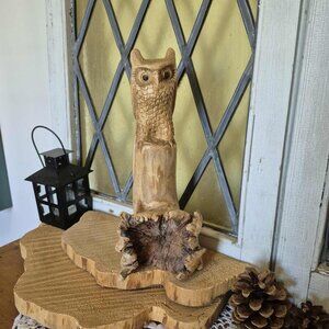 Vintage Owl Wood Sculpture - Unique Folk Art Peice!